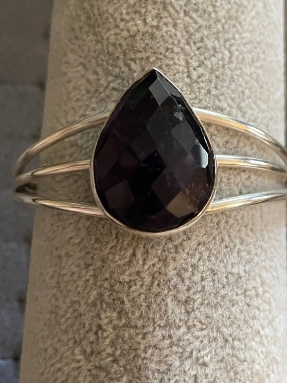 Vintage Silver Bracelet Cuff Amethyst Artisan Handmade Faceted Y2K 1990s 2000s